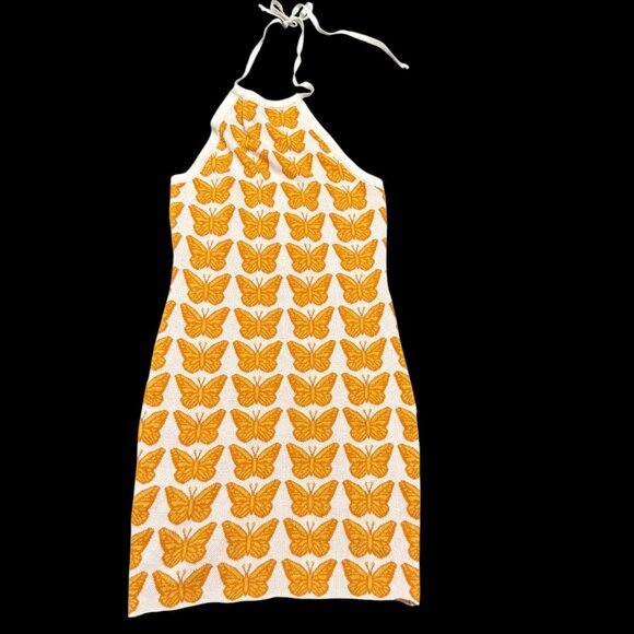 Altar'd State Butterfly Halter Dress / Yellow & Gold Size M - Picture 3 of 10